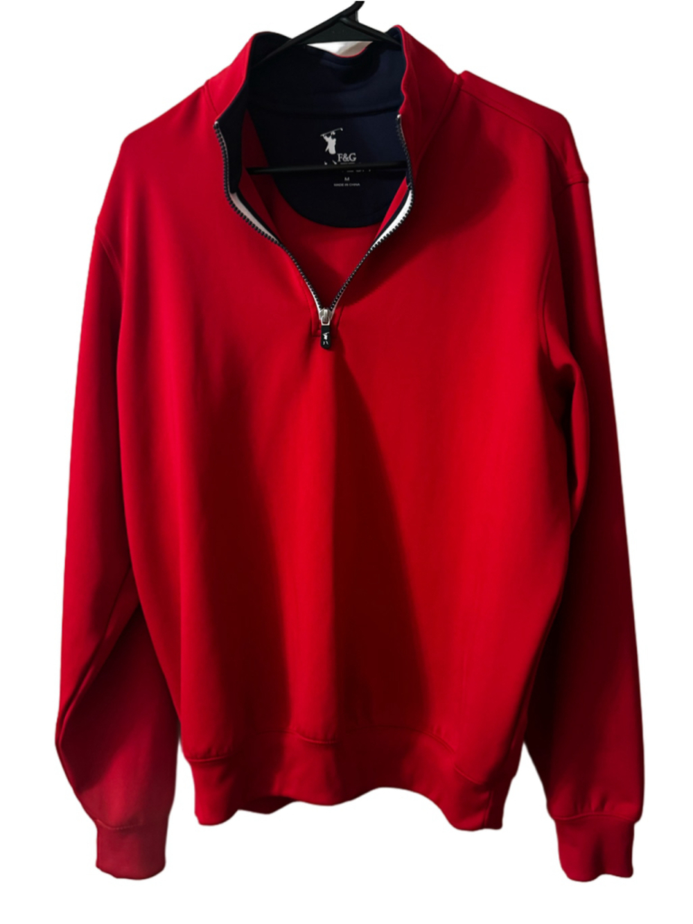 F&G Tech Zip Up Sweater Red Navy Blue Size Medium